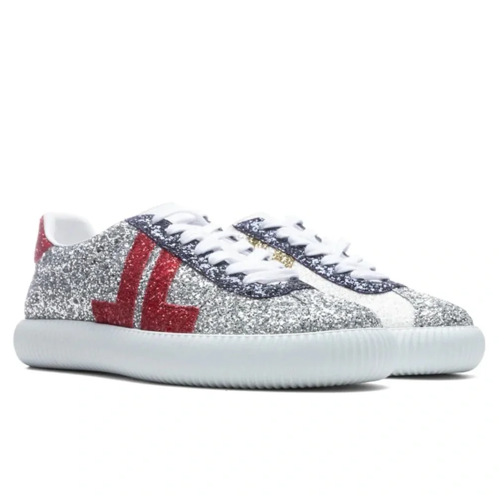 LANVIN GLEN LOW TOP SNEAKERS - SILVER/RED